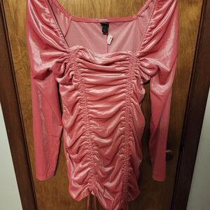 NWT Wild Fable Hot Pink Long Sleeve Ruched Velvet Bodycon Dress - Size Large